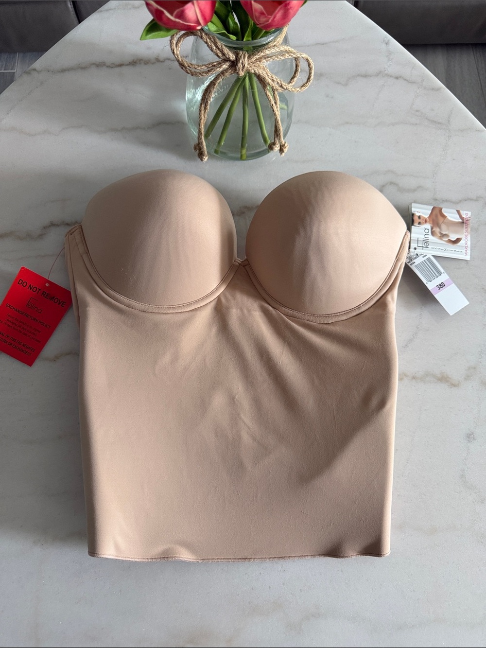 Felina Strapless Longline Bandeau in Nude Beige